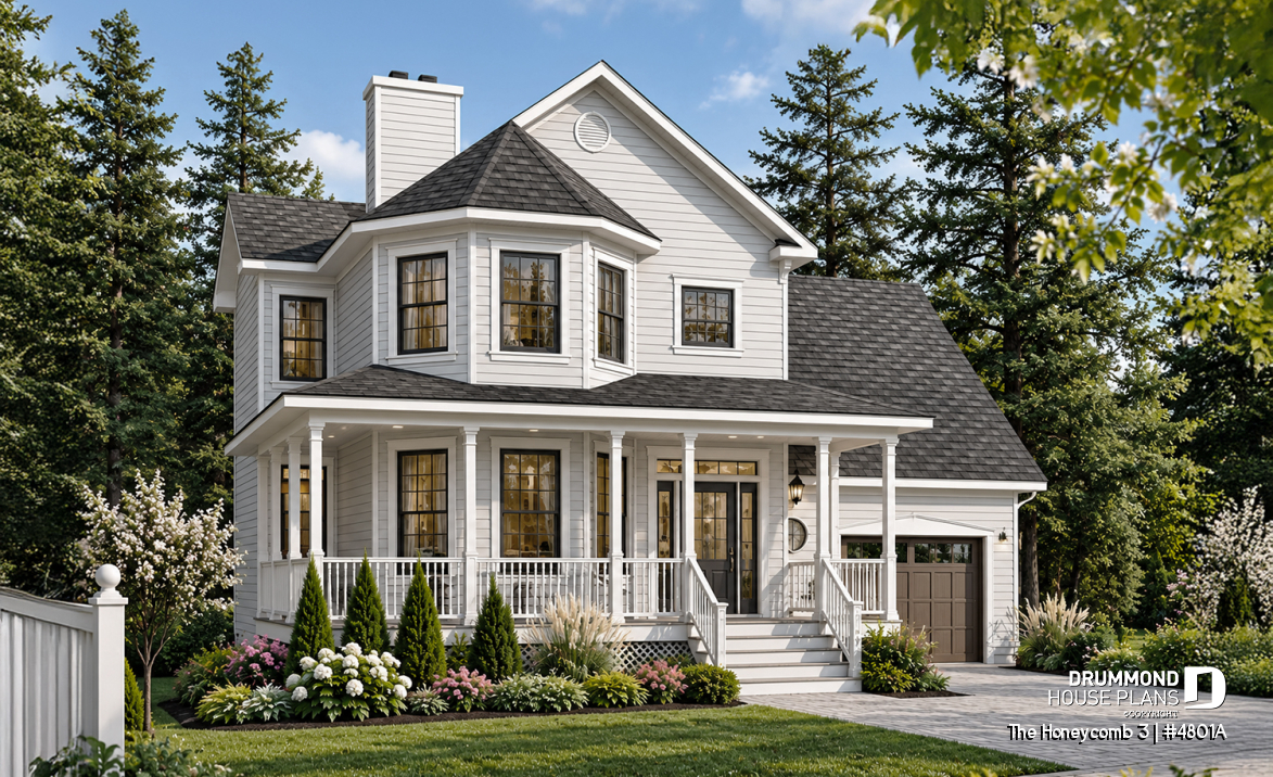 front - BASE MODEL - Beautiful Modern Victorian house plan, 3 to 4 bedrooms, 2.5 baths, bonus room, garage, fireplace, seating area - The Honeycomb 3