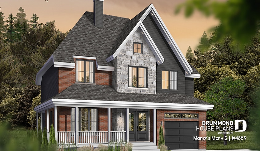 front - BASE MODEL - European 2 storey, 4 bedroom with wrap around porch and garage - Manor's Mark 2