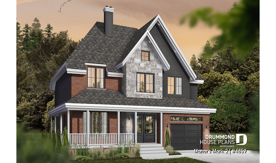 front - BASE MODEL - European 2 storey, 4 bedroom with wrap around porch and garage - Manor's Mark 2