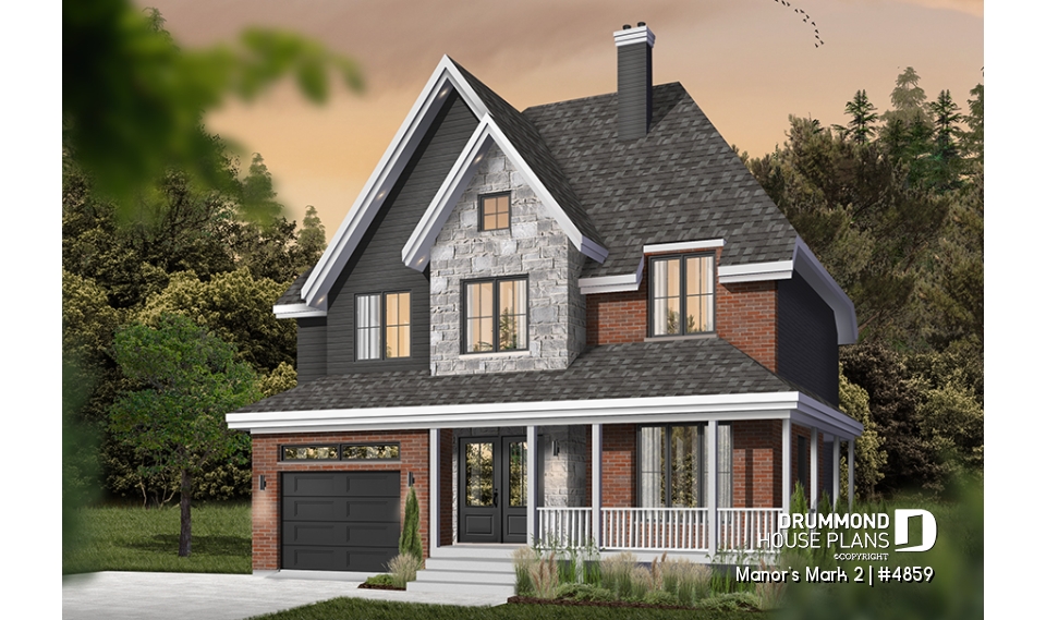 front - BASE MODEL - European 2 storey, 4 bedroom with wrap around porch and garage - Manor's Mark 2