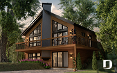 front - BASE MODEL - Ski chalet house plan with master on main level, 2 living rooms, 3 bedrooms, walkout basement, fireplaces - The  Skybridge 2