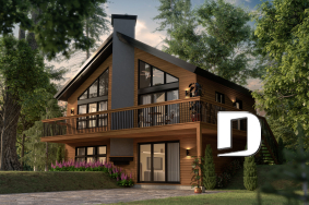 front - BASE MODEL - Ski chalet house plan with master on main level, 2 living rooms, 3 bedrooms, walkout basement, fireplaces - The  Skybridge 2