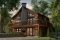 front - BASE MODEL - Ski chalet house plan with master on main level, 2 living rooms, 3 bedrooms, walkout basement, fireplaces - The  Skybridge 2
