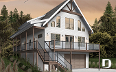 alternate - Mountain style house plan, 4 bedrooms, garage, wraparound balconies, fireplace, loft in mezzanine - Laurentien