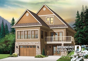 front - BASE MODEL - Lakefront or mountain 4 bedroom home plan, 2 master suites, open floor plan, home office, bonus space, 3 baths - Peregrine's View