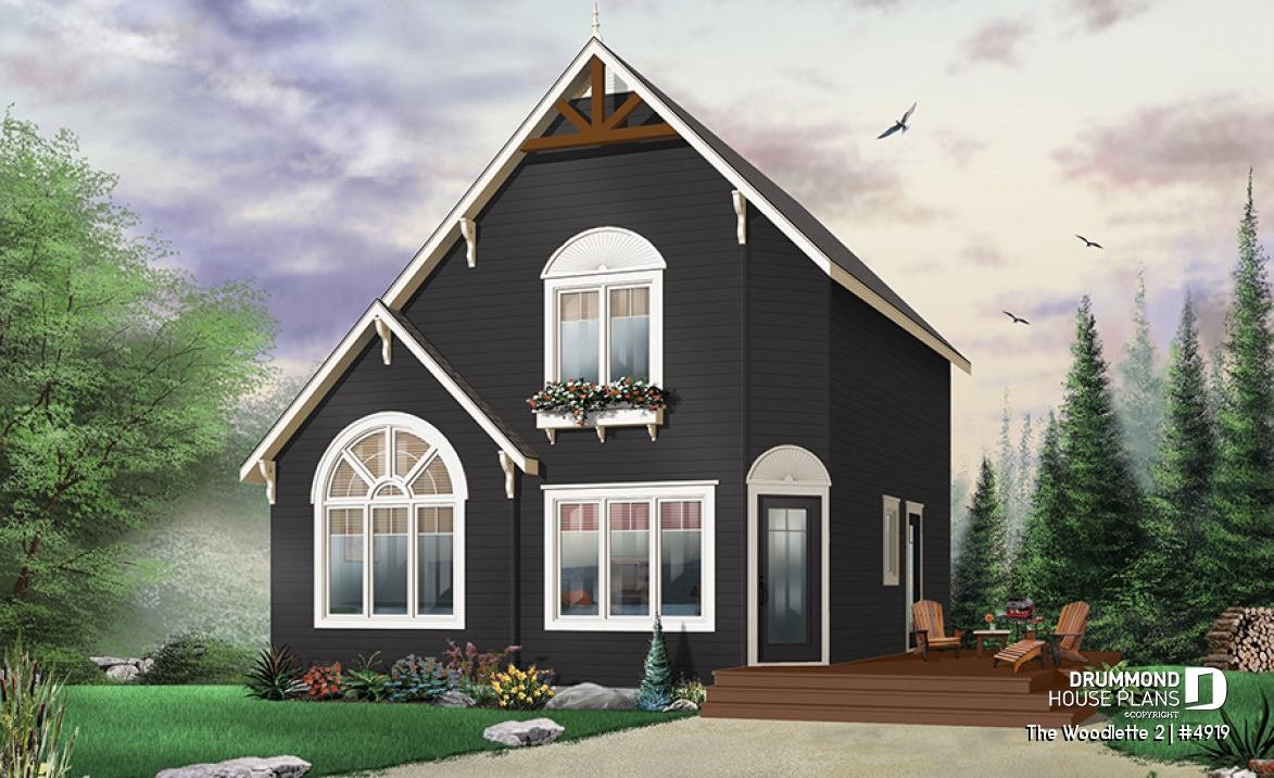 Color version 6 - Front - 2 to 3 bedroom affordable home plan, transitional home design, with mezzanine and open floor plan - The Woodlette 2