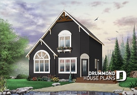 Color version 6 - Front - 2 to 3 bedroom affordable home plan, transitional home design, with mezzanine and open floor plan - The Woodlette 2