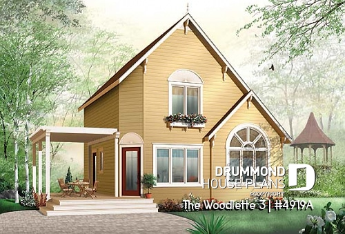 front - BASE MODEL - Small and affordable 2 to 3 bedroom home plan with large covered terrace and great open floor plan concept - The Woodlette 3