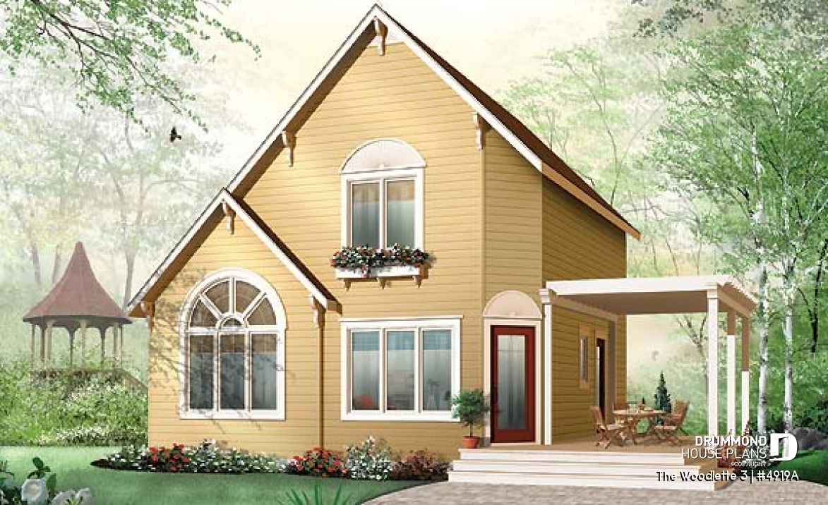 front - BASE MODEL - Small and affordable 2 to 3 bedroom home plan with large covered terrace and great open floor plan concept - The Woodlette 3