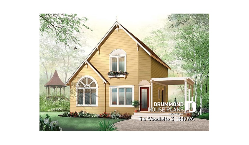 front - BASE MODEL - Small and affordable 2 to 3 bedroom home plan with large covered terrace and great open floor plan concept - The Woodlette 3