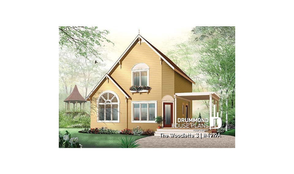 front - BASE MODEL - Small and affordable 2 to 3 bedroom home plan with large covered terrace and great open floor plan concept - The Woodlette 3