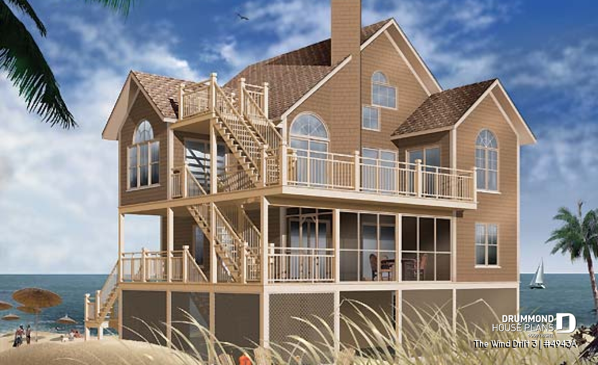 front - BASE MODEL - Great Cape Hatteras home style with 5 bedrooms, 3.5 baths, cathedral, large deck, screened-in porch - The Wind Drift 3