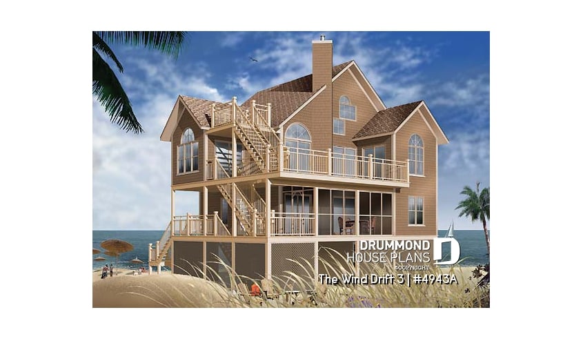 front - BASE MODEL - Great Cape Hatteras home style with 5 bedrooms, 3.5 baths, cathedral, large deck, screened-in porch - The Wind Drift 3
