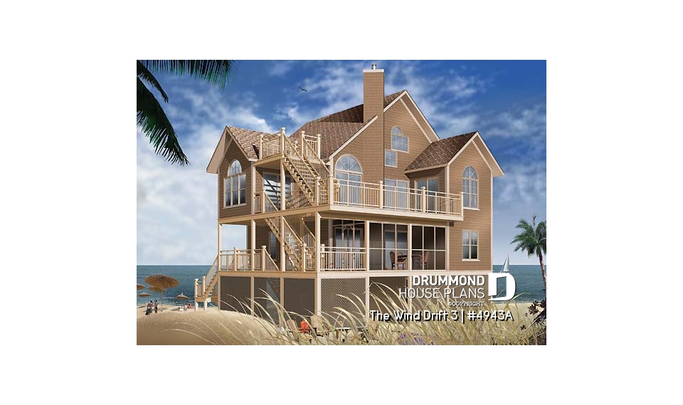 front - BASE MODEL - Great Cape Hatteras home style with 5 bedrooms, 3.5 baths, cathedral, large deck, screened-in porch - The Wind Drift 3