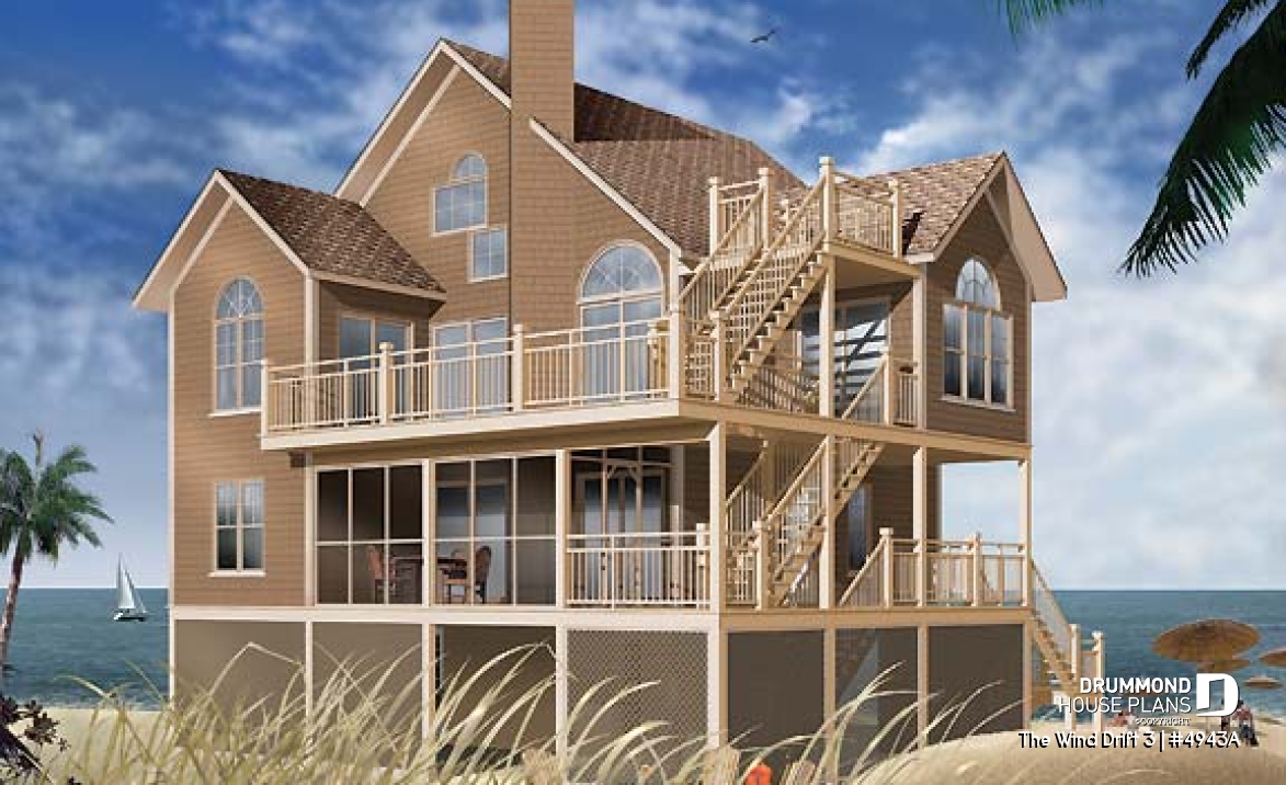front - BASE MODEL - Great Cape Hatteras home style with 5 bedrooms, 3.5 baths, cathedral, large deck, screened-in porch - The Wind Drift 3