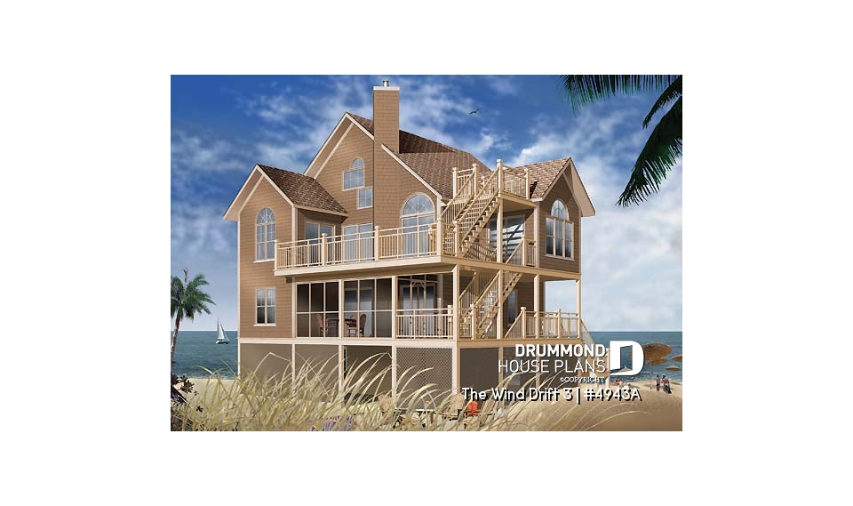 front - BASE MODEL - Great Cape Hatteras home style with 5 bedrooms, 3.5 baths, cathedral, large deck, screened-in porch - The Wind Drift 3