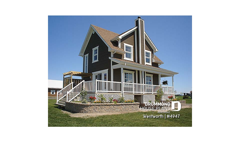 front - BASE MODEL - 3 bedroom country cottage, master bedroom with private balcony, open floor plan concept - Wentworth