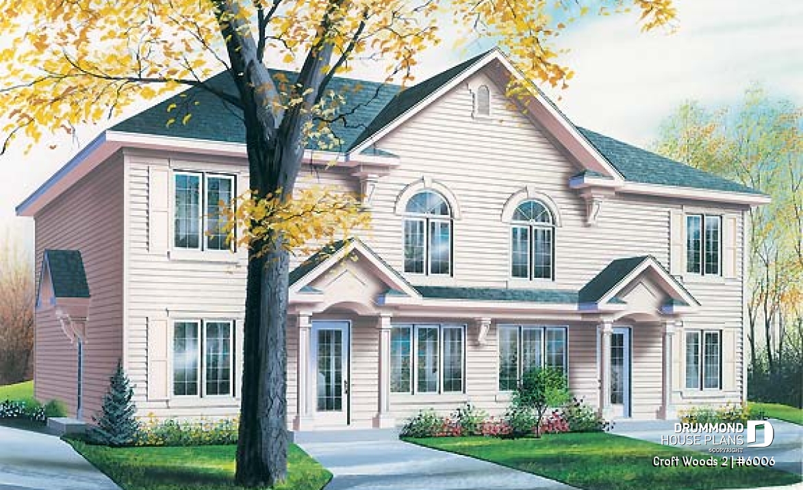 front - BASE MODEL - 4 unit apartment building plan, 2 bedrooms and laundry room on each apt., kitchen island and more! - Croft Woods 2