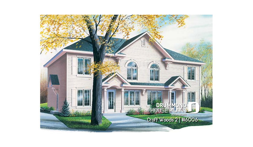 front - BASE MODEL - 4 unit apartment building plan, 2 bedrooms and laundry room on each apt., kitchen island and more! - Croft Woods 2