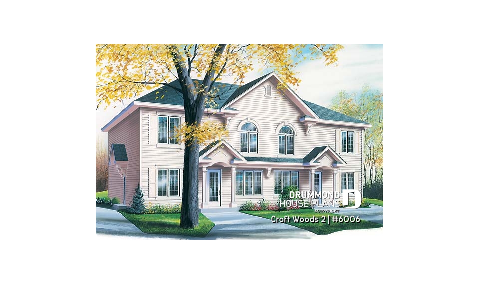 front - BASE MODEL - 4 unit apartment building plan, 2 bedrooms and laundry room on each apt., kitchen island and more! - Croft Woods 2