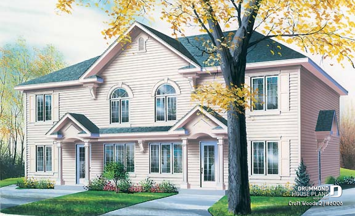 front - BASE MODEL - 4 unit apartment building plan, 2 bedrooms and laundry room on each apt., kitchen island and more! - Croft Woods 2