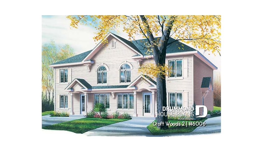 front - BASE MODEL - 4 unit apartment building plan, 2 bedrooms and laundry room on each apt., kitchen island and more! - Croft Woods 2