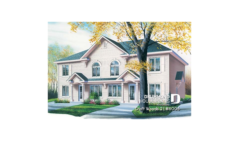 front - BASE MODEL - 4 unit apartment building plan, 2 bedrooms and laundry room on each apt., kitchen island and more! - Croft Woods 2