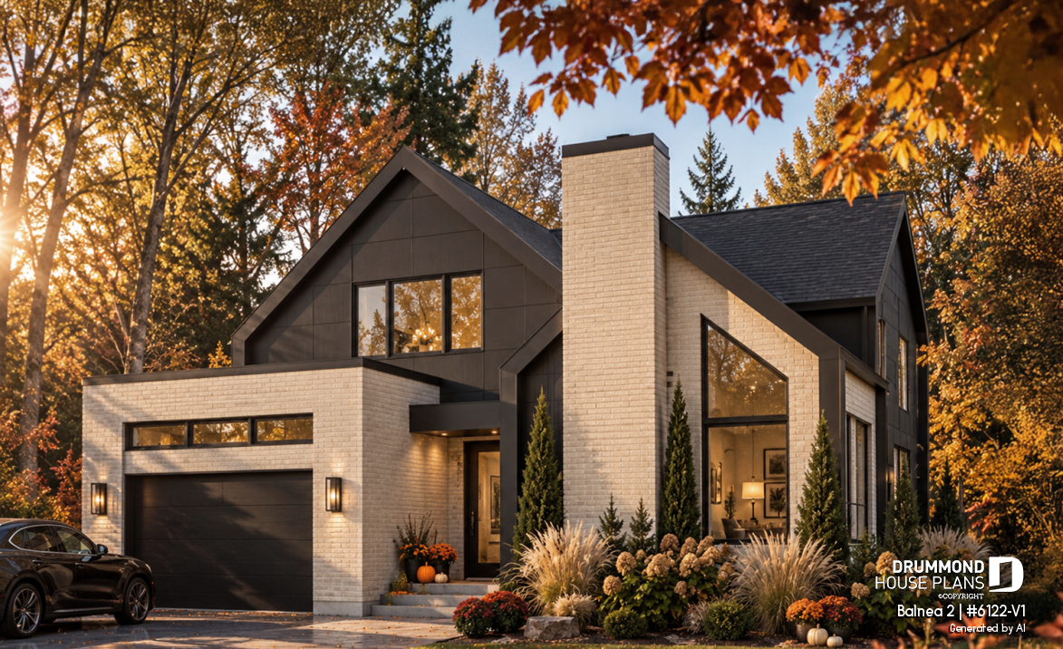 front - BASE MODEL - Modern Two-Story House Plan with Stunning Primary Suite, Cathedral Ceiling and STÛV Wood Stove - Balnea 2