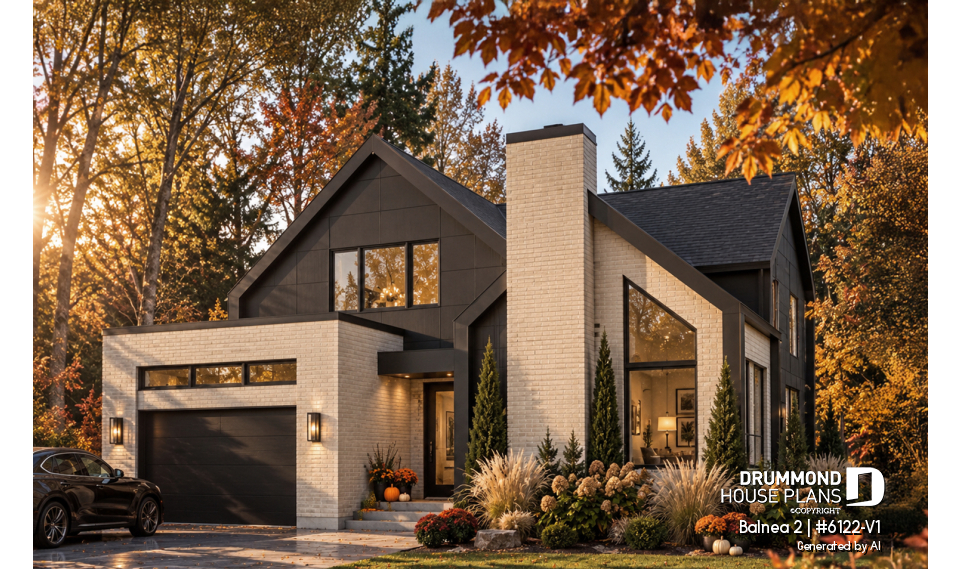 front - BASE MODEL - Modern Two-Story House Plan with Stunning Primary Suite, Cathedral Ceiling and STÛV Wood Stove - Balnea 2