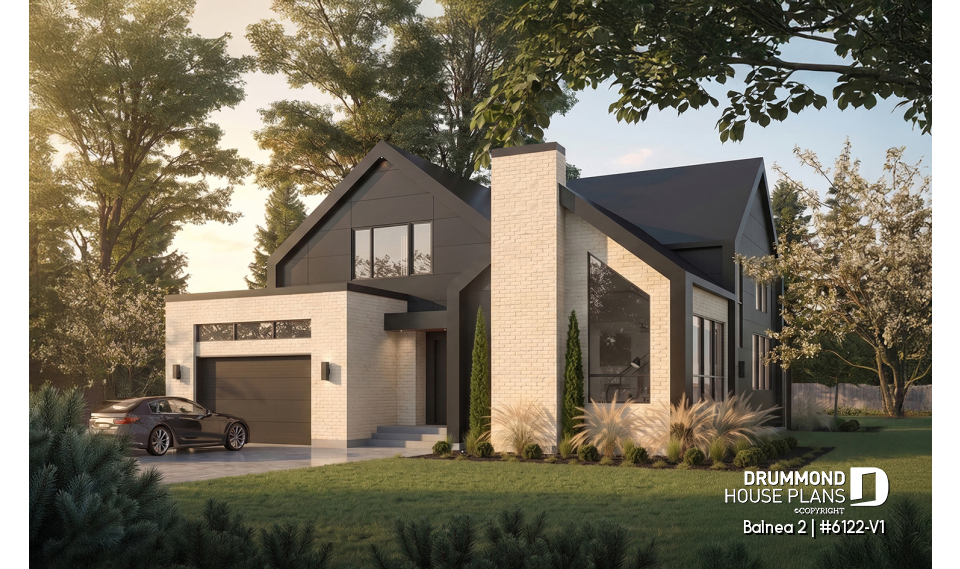front - BASE MODEL - Modern Two-Story House Plan with Stunning Primary Suite, Cathedral Ceiling and STÛV Wood Stove - Balnea 2