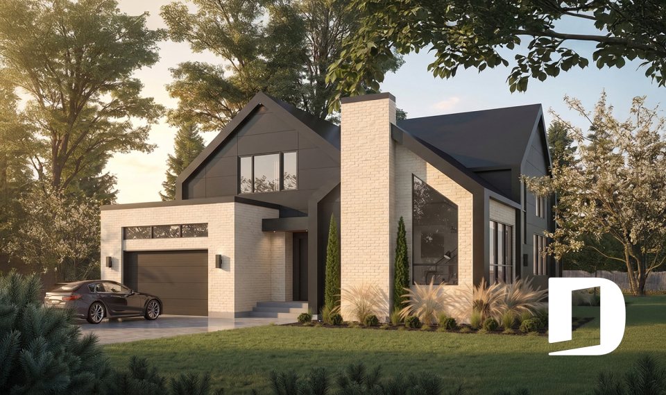 front - BASE MODEL - Modern Two-Story House Plan with Stunning Primary Suite, Cathedral Ceiling and STÛV Wood Stove - Balnea 2