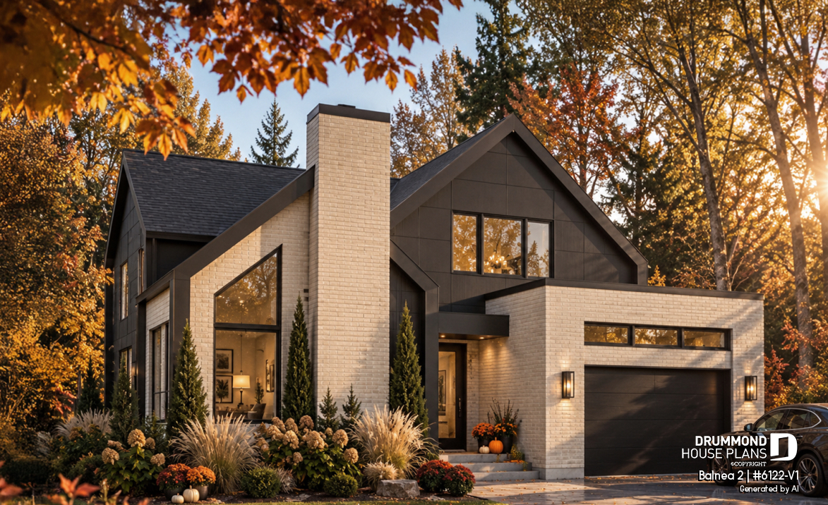 front - BASE MODEL - Modern Two-Story House Plan with Stunning Primary Suite, Cathedral Ceiling and STÛV Wood Stove - Balnea 2
