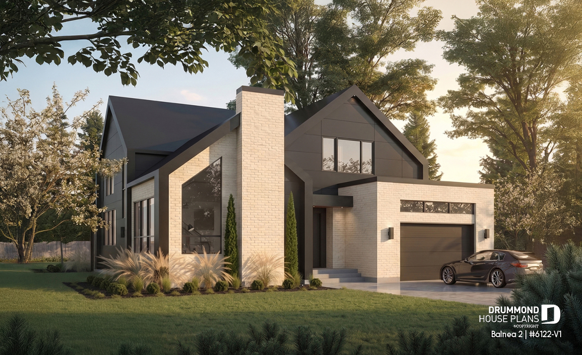 front - BASE MODEL - Modern Two-Story House Plan with Stunning Primary Suite, Cathedral Ceiling and STÛV Wood Stove - Balnea 2