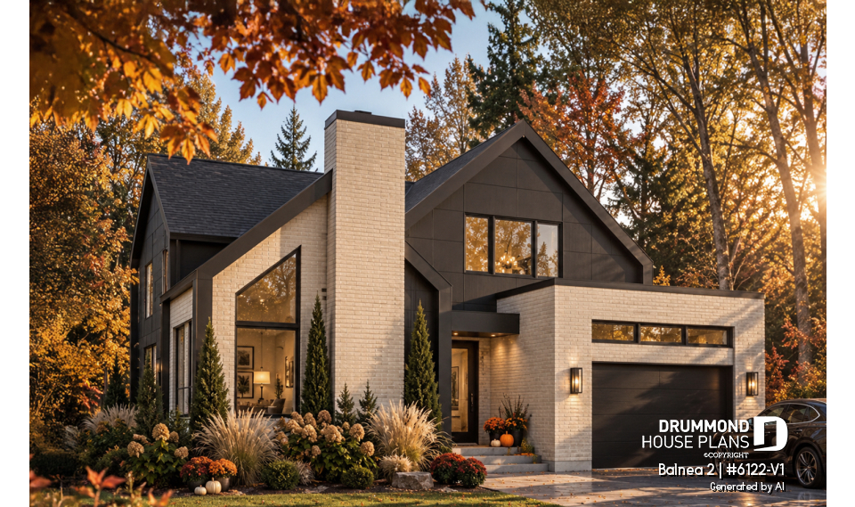 front - BASE MODEL - Modern Two-Story House Plan with Stunning Primary Suite, Cathedral Ceiling and STÛV Wood Stove - Balnea 2