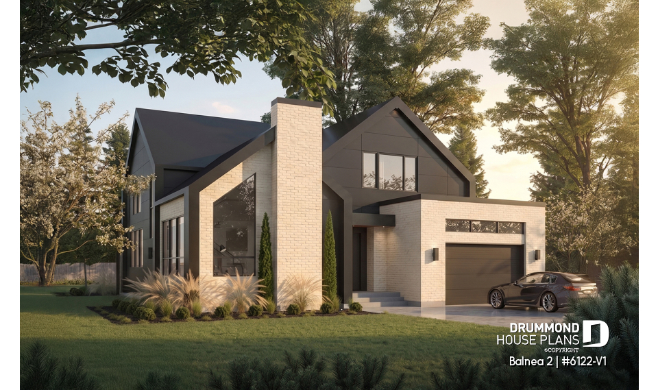 front - BASE MODEL - Modern Two-Story House Plan with Stunning Primary Suite, Cathedral Ceiling and STÛV Wood Stove - Balnea 2