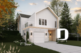 Color version 2 - Front - Reverse living floor plan with secondary bedrooms on main floor and kitchen, dining and living room, upstairs! - Auguste