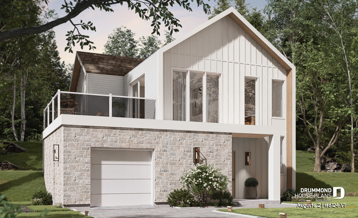 front - BASE MODEL - Modern Scandinavian reverse floor plan home, 3 beds on lower floor, kitchen, dining and living on upper floor - Auguste 2