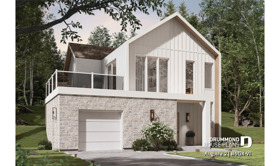 front - BASE MODEL - Modern Scandinavian reverse floor plan home, 3 beds on lower floor, kitchen, dining and living on upper floor - Auguste 2