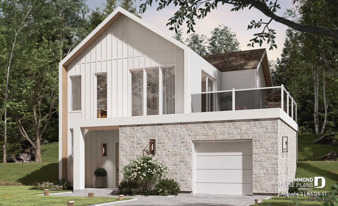 front - BASE MODEL - Modern Scandinavian reverse floor plan home, 3 beds on lower floor, kitchen, dining and living on upper floor - Auguste 2