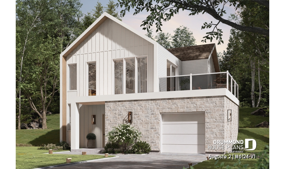 front - BASE MODEL - Modern Scandinavian reverse floor plan home, 3 beds on lower floor, kitchen, dining and living on upper floor - Auguste 2