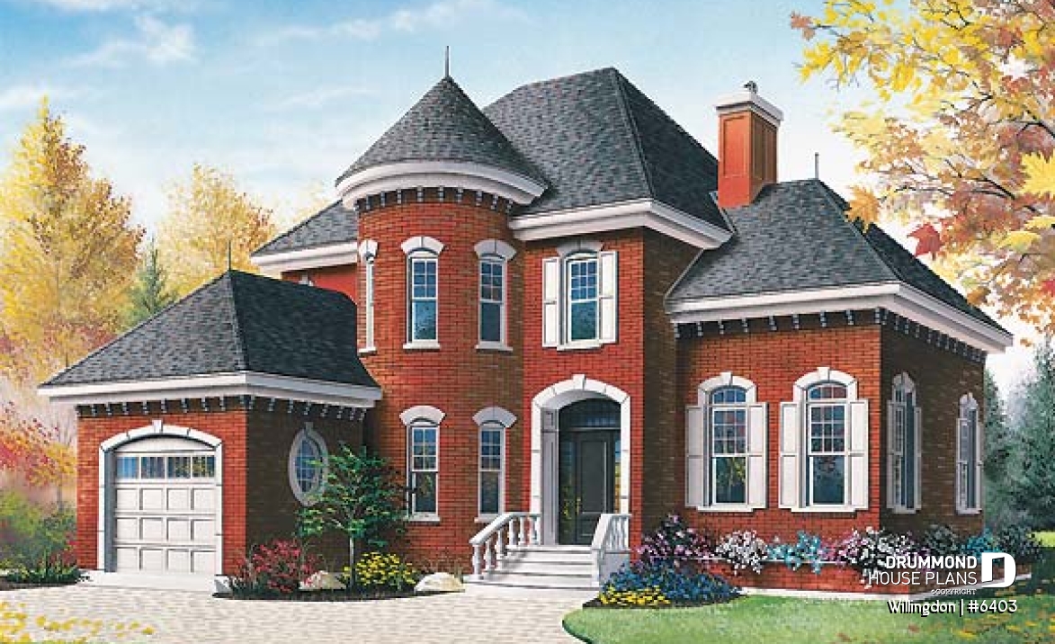 front - BASE MODEL - European style 3 bedroom house plan, home office, large sunken living room, garage, walk-in in master - Willingdon