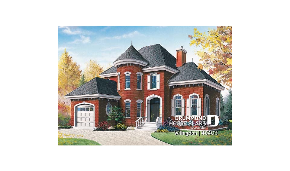 front - BASE MODEL - European style 3 bedroom house plan, home office, large sunken living room, garage, walk-in in master - Willingdon