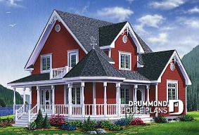 front - BASE MODEL - 3 bedroom country style house plan with cathedral ceiling, two-storey, great balcony - Cedar Ridge