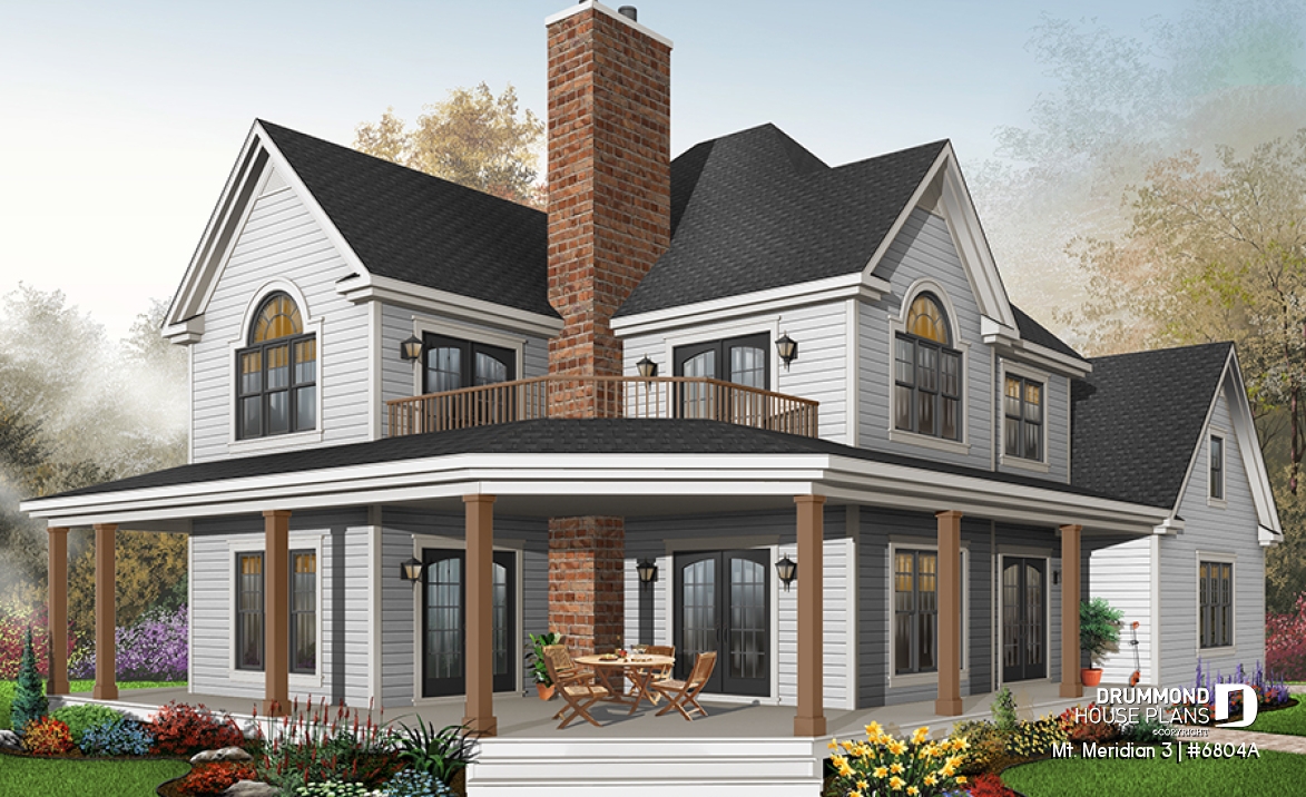 Color version 3 - Front - Lakefront spectacular house plan, large master suite, breakfast nook, 3 bedrooms, homeoffice, 2-car garage - Mt. Meridian 3