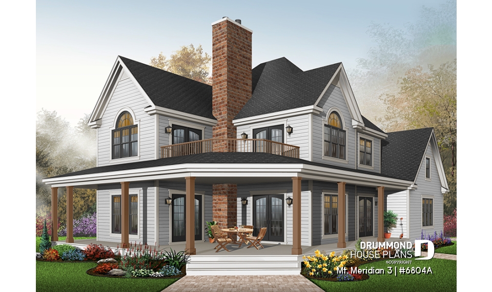 Color version 3 - Front - Lakefront spectacular house plan, large master suite, breakfast nook, 3 bedrooms, homeoffice, 2-car garage - Mt. Meridian 3
