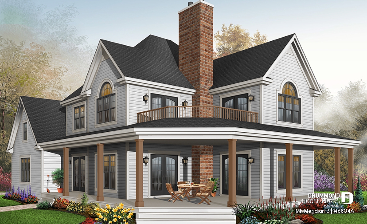 Color version 3 - Front - Lakefront spectacular house plan, large master suite, breakfast nook, 3 bedrooms, homeoffice, 2-car garage - Mt. Meridian 3