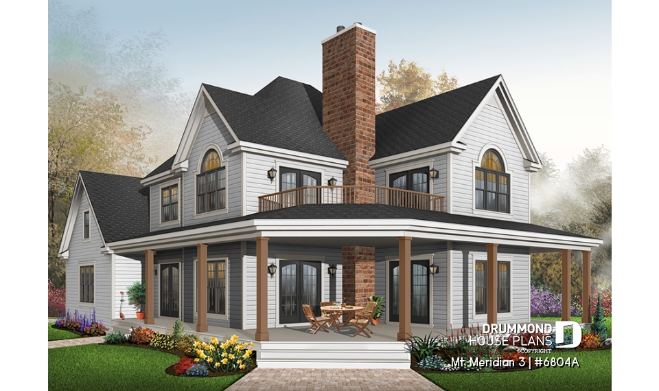 Color version 3 - Front - Lakefront spectacular house plan, large master suite, breakfast nook, 3 bedrooms, homeoffice, 2-car garage - Mt. Meridian 3