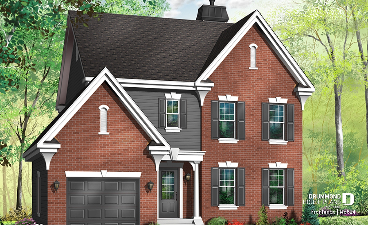 Color version 1 - Front - Traditional house plan with garage, great master suite with sitting area, fireplace, great gathering room - Frontenac