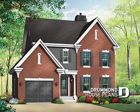 Color version 1 - Front - Traditional house plan with garage, great master suite with sitting area, fireplace, great gathering room - Frontenac