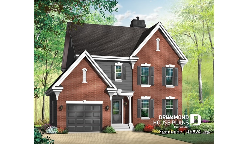 Color version 1 - Front - Traditional house plan with garage, great master suite with sitting area, fireplace, great gathering room - Frontenac